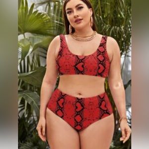 ❤️NWOT Red Snakeskin print Highwaisted Swimsuit